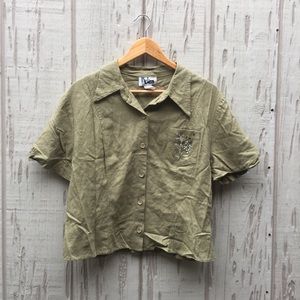 Vintage embroidered boxy linen blouse top shirt